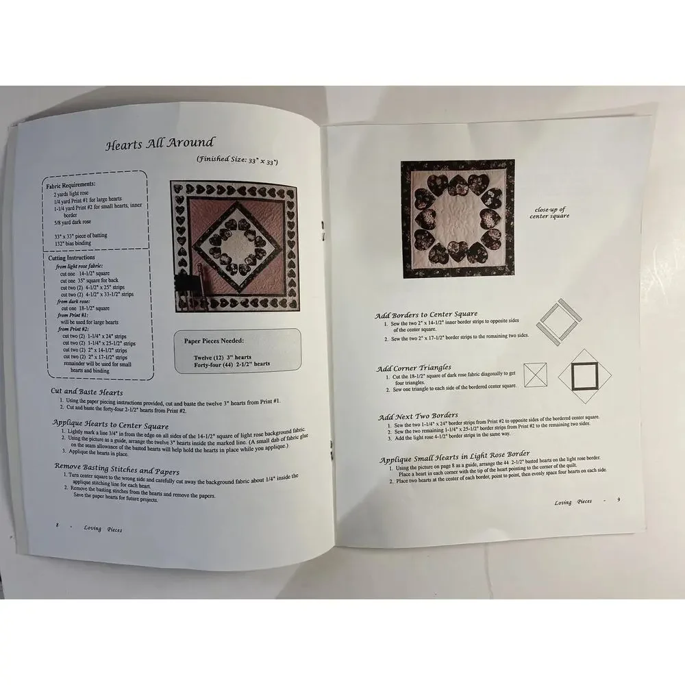 Loving Pieces Quilt Booklet Pattern Pieces Heart Kit Plastic Quilting Templates